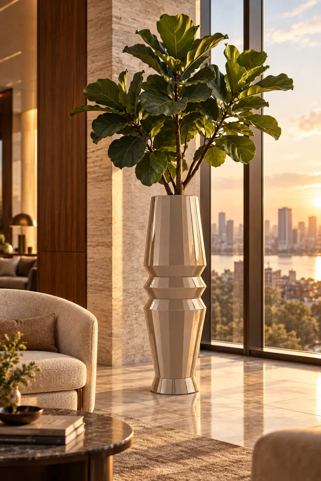 Cachepô Modelo Duplo Aro aplicado em sala panorâmica