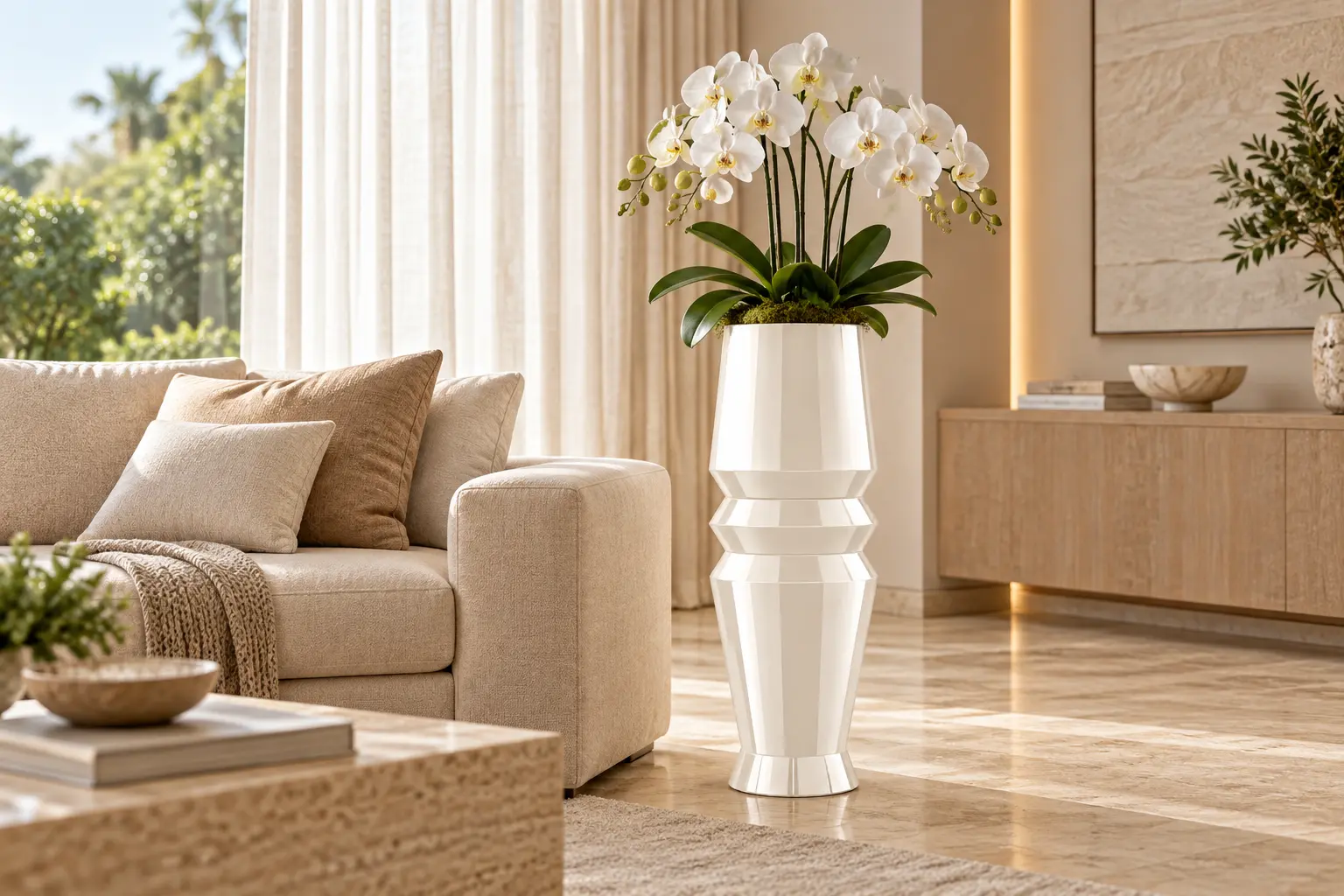 Cachepô Modelo Duplo Aro aplicado em sala de estar